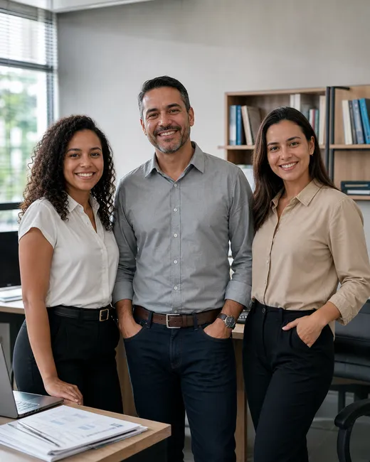 Profissionais brasileiros reunidos no escritório