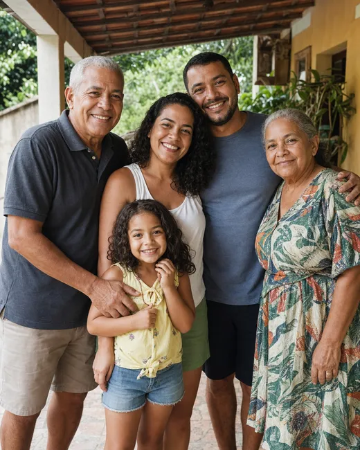 Família brasileira de diferentes gerações reunida